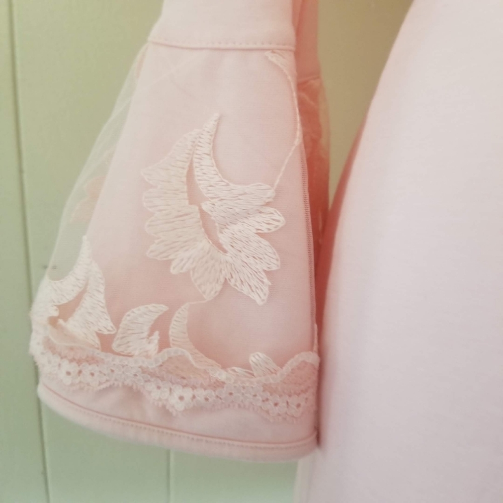 Vintage Tuba Collection Pink Lace Robe Kimono Sleeve Scalloped Trim Size S - Picture 3 of 12